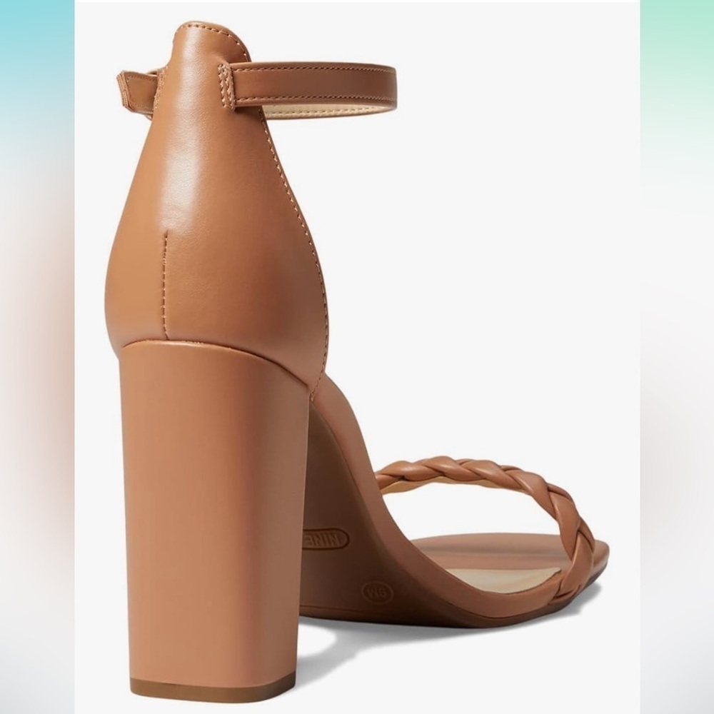 Nine West Allha 3 Braided Strap Chunky Heels in Macaroon Tan 6.5 - Picture 4 of 13